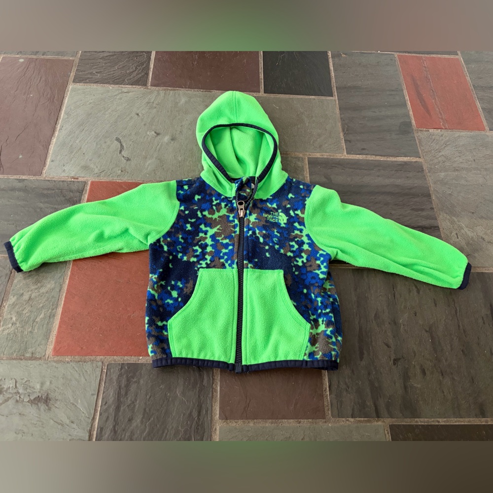 The North Face Neon Green and Blue Camouflage Fleece Sweatshirt